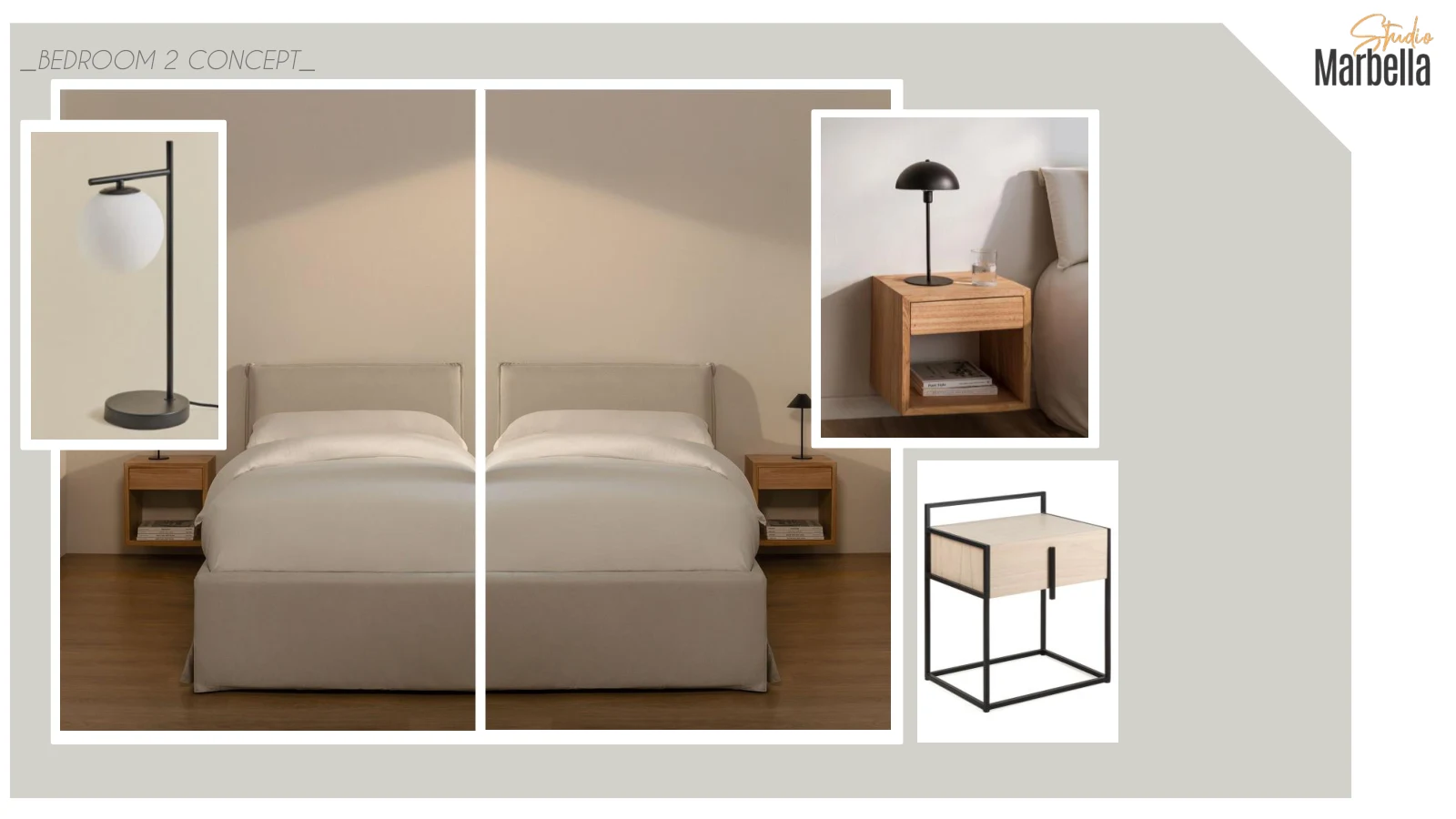 Style reference: bed, bedside tables and lighting