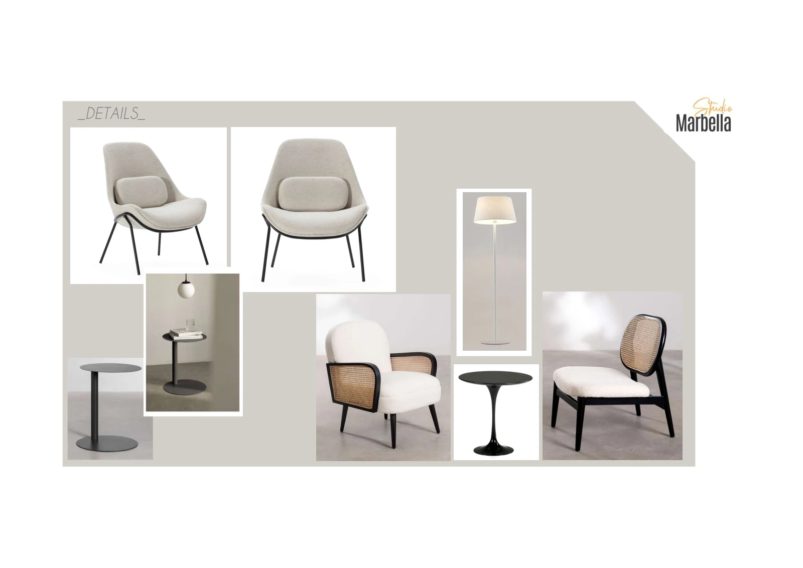 Main bedroom moodboard: Option 2 · Armchairs and details