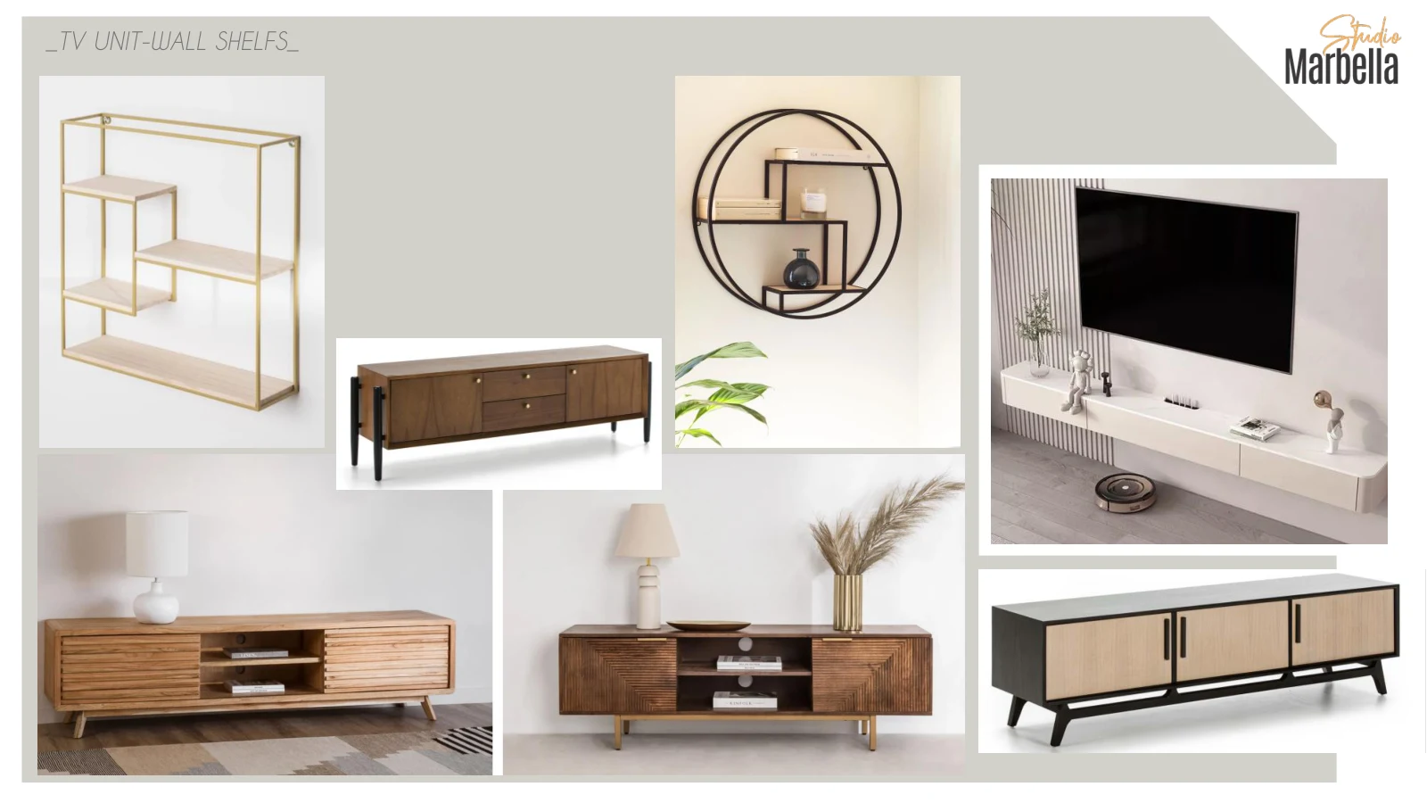 Living and dining room moodboard: TV units and shelving