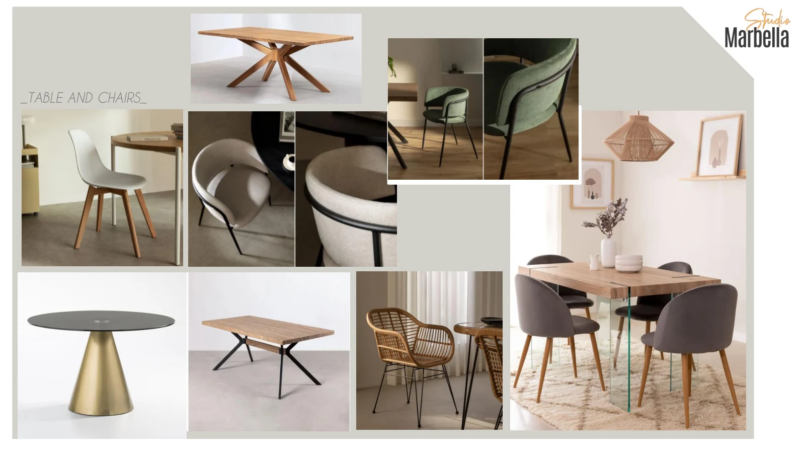 Living and dining room moodboard: Dining tables and chairs