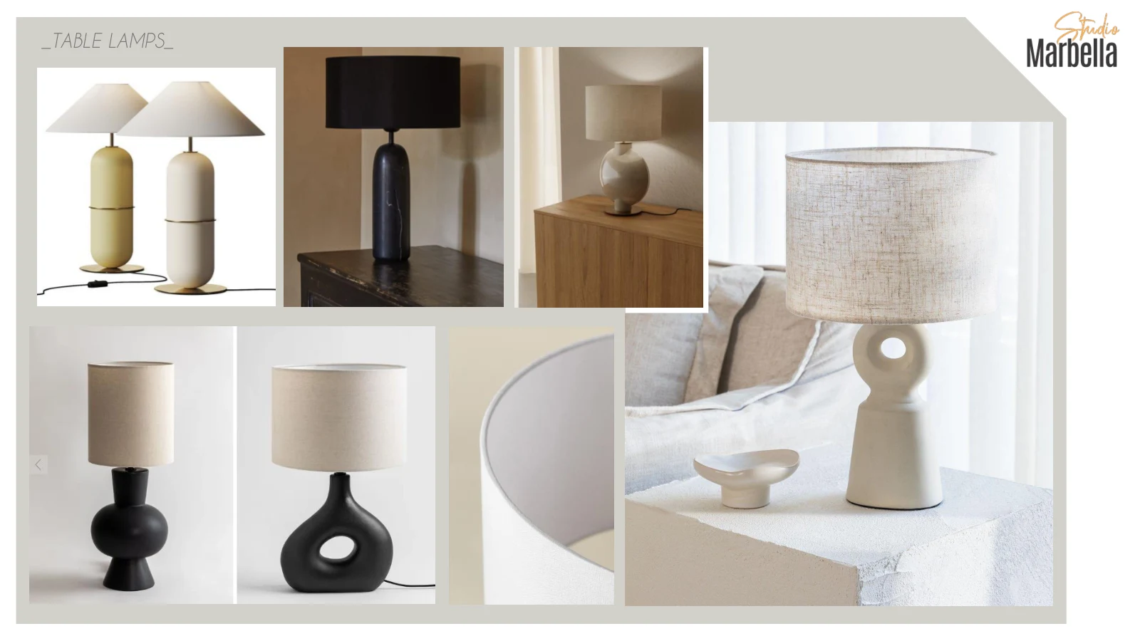 Living and dining room moodboard: Table lamps
